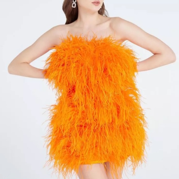 🎉Halloween New Arrival Lux Fashion Authentic Ostrich Feather Strapless Dress